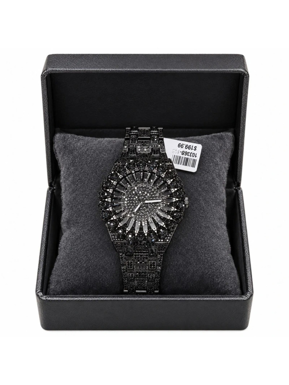 #835 Black Crystal Sunburst Statement Watch 45mm NWT Box